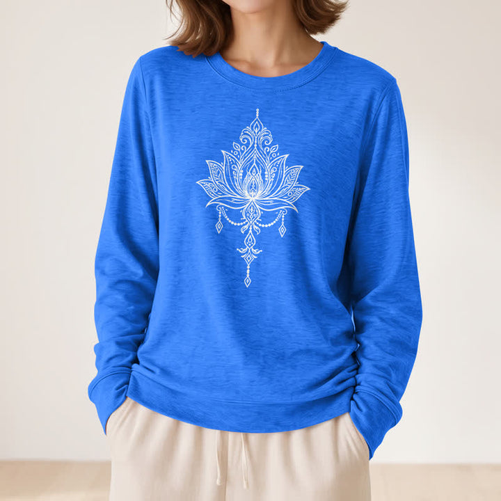 Olivenorma Soft Cotton Blend Ornate Lotus Print Women's Long Sleeve Shirt - image 20