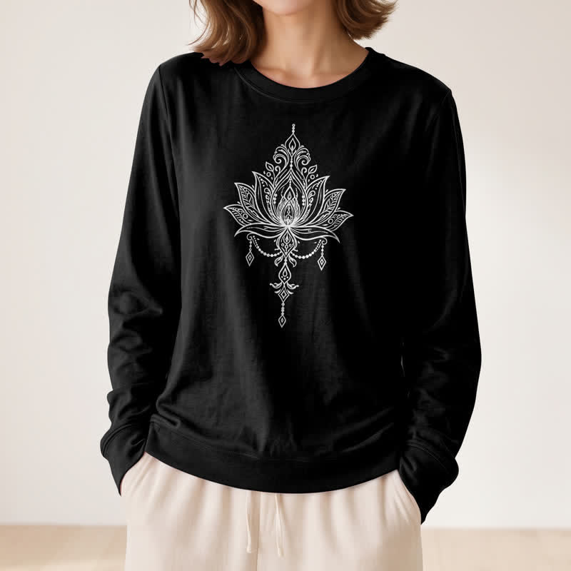 Olivenorma Soft Cotton Blend Ornate Lotus Print Women's Long Sleeve Shirt - image 8