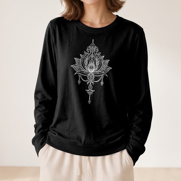 Olivenorma Soft Cotton Blend Ornate Lotus Print Women's Long Sleeve Shirt - image 8