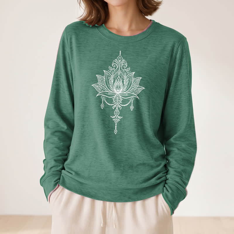 Olivenorma Soft Cotton Blend Ornate Lotus Print Women's Long Sleeve Shirt - image 2