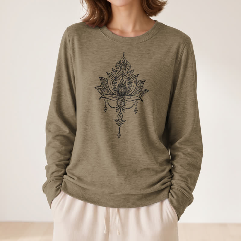 Olivenorma Soft Cotton Blend Ornate Lotus Print Women's Long Sleeve Shirt - image 26