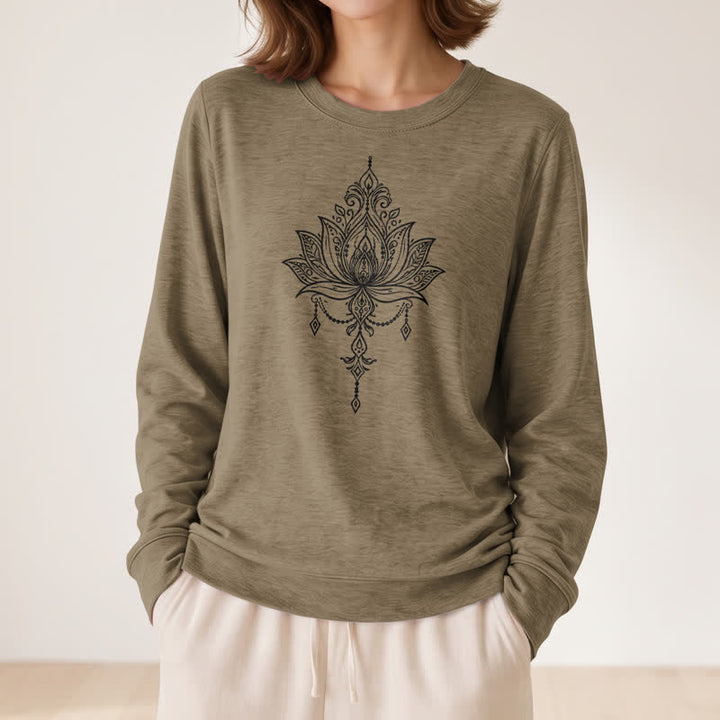 Olivenorma Soft Cotton Blend Ornate Lotus Print Women's Long Sleeve Shirt - image 26