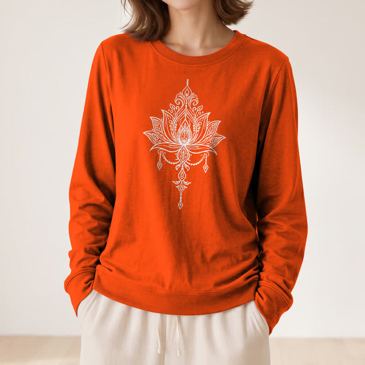 Olivenorma Soft Cotton Blend Ornate Lotus Print Women's Long Sleeve Shirt - image 29