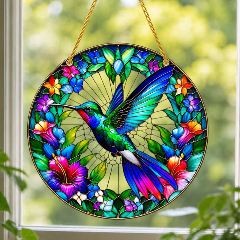Olivenorma Hummingbird Botanical Spiritual Symbol Stained Glass Sun Catcher - image 4