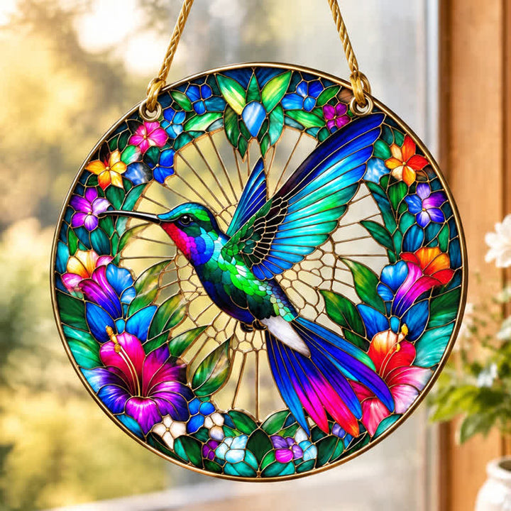 Olivenorma Hummingbird Botanical Spiritual Symbol Stained Glass Sun Catcher - 30cm - image 0
