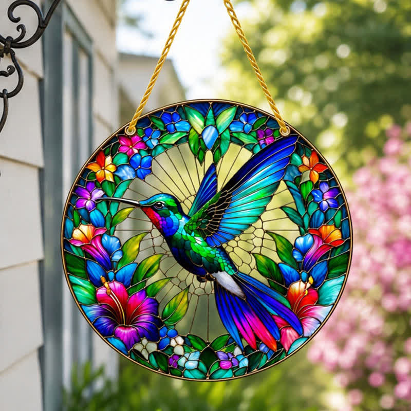 Olivenorma Hummingbird Botanical Spiritual Symbol Stained Glass Sun Catcher - image 3