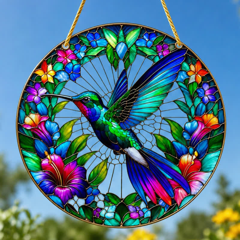 Olivenorma Hummingbird Botanical Spiritual Symbol Stained Glass Sun Catcher - image 2