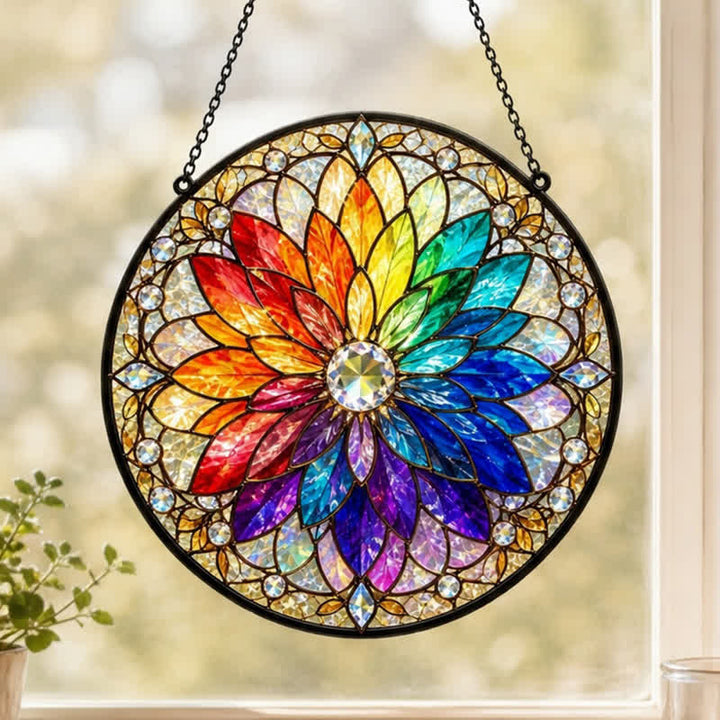 Olivenorma Rainbow Lotus Chakra Mandala Spiritual Stained Glass Sun Catcher - image 1