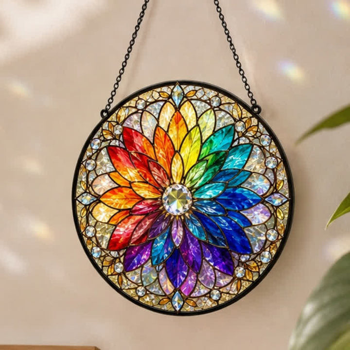 Olivenorma Rainbow Lotus Chakra Mandala Spiritual Stained Glass Sun Catcher - image 3