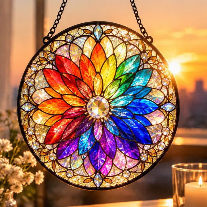 Olivenorma Rainbow Lotus Chakra Mandala Spiritual Stained Glass Sun Catcher - image 2