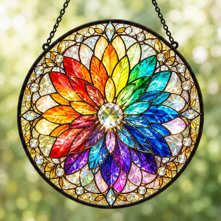 Olivenorma Rainbow Lotus Chakra Mandala Spiritual Stained Glass Sun Catcher - 30cm - image 0