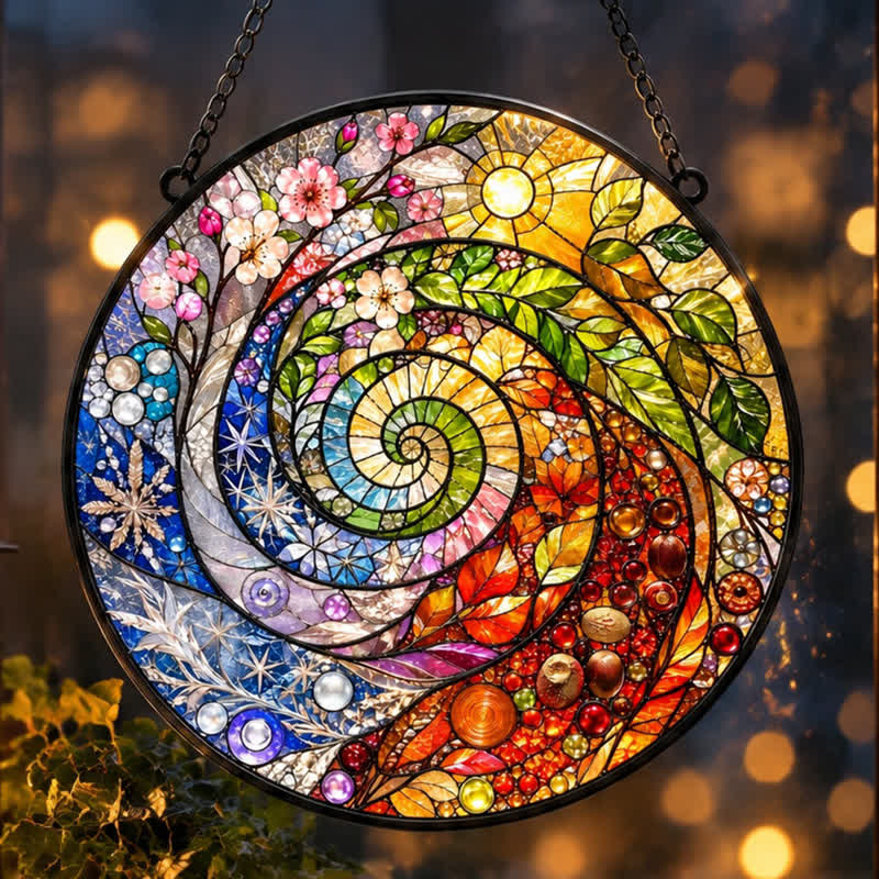 Olivenorma Four Seasons Wheel of Year Spiral Nature Symbol Stained Glass Sun Catcher - image 1