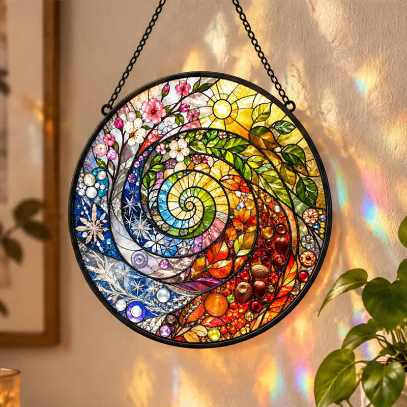 Olivenorma Four Seasons Wheel of Year Spiral Nature Symbol Stained Glass Sun Catcher - image 2