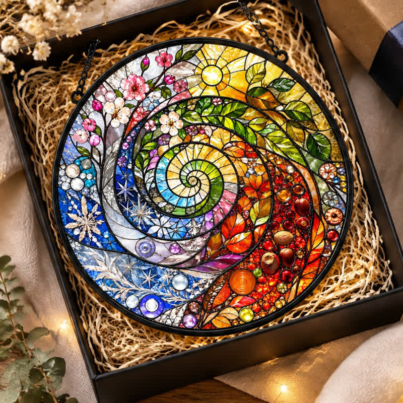 Olivenorma Four Seasons Wheel of Year Spiral Nature Symbol Stained Glass Sun Catcher - image 3