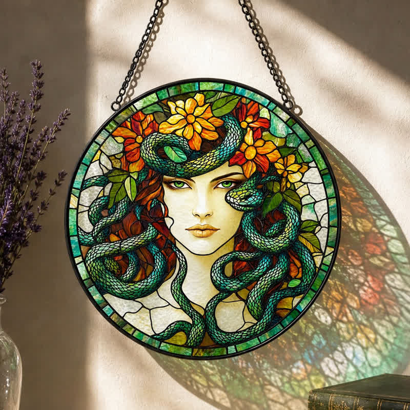 Olivenorma Medusa Divine Feminine Serpent Floral Symbol Stained Glass Sun Catcher - image 5