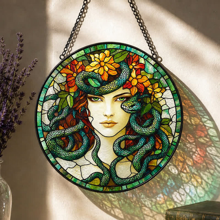 Olivenorma Medusa Divine Feminine Serpent Floral Symbol Stained Glass Sun Catcher - image 5
