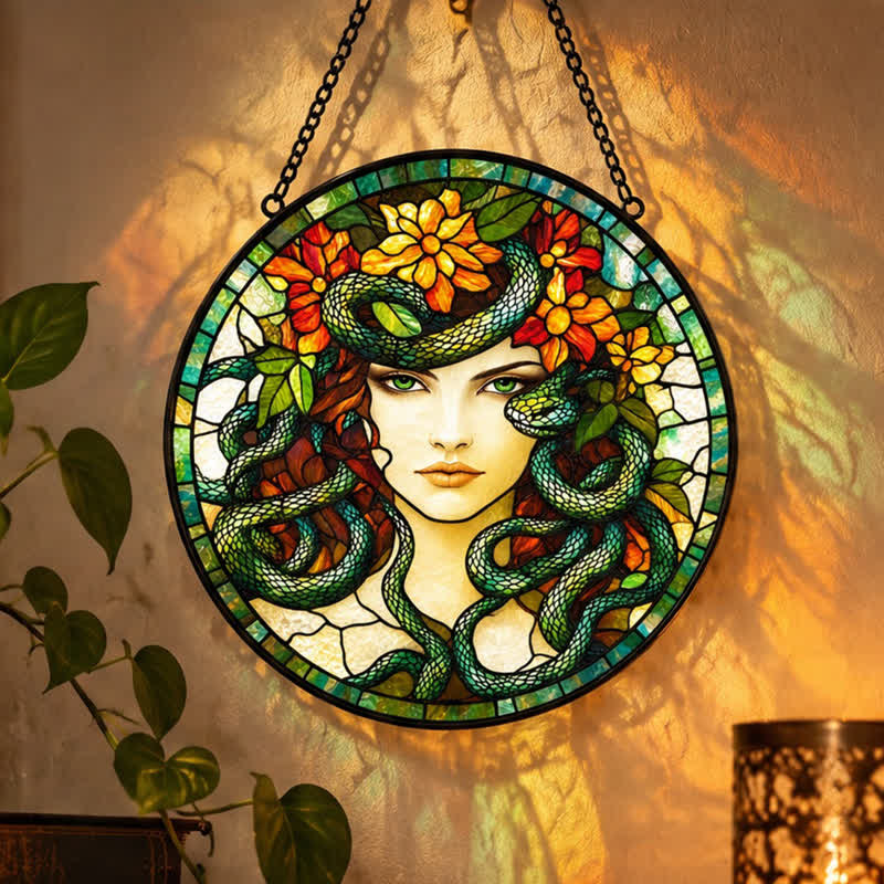Olivenorma Medusa Divine Feminine Serpent Floral Symbol Stained Glass Sun Catcher - image 2