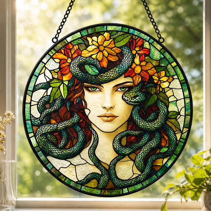 Olivenorma Medusa Divine Feminine Serpent Floral Symbol Stained Glass Sun Catcher - 30cm - image 0