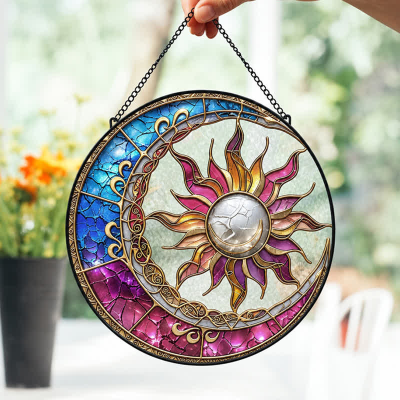 Olivenorma Sun Moon Celestial Duality Spiritual Stained Glass Sun Catcher - image 1