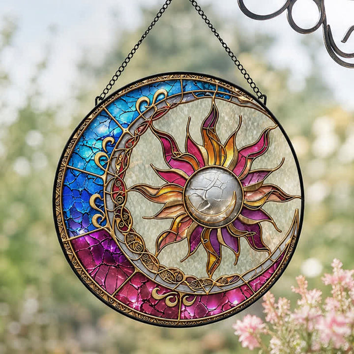 Olivenorma Sun Moon Celestial Duality Spiritual Stained Glass Sun Catcher - image 2