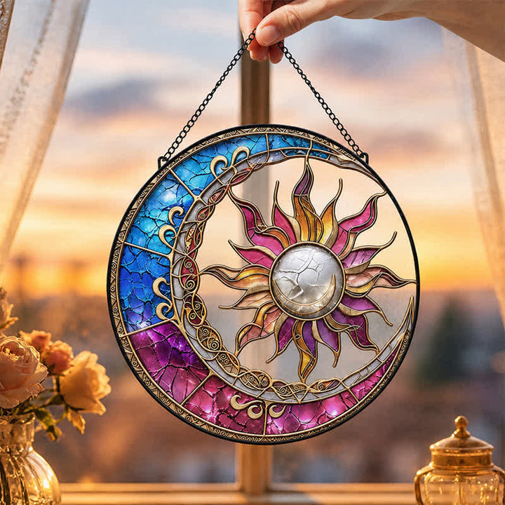 Olivenorma Sun Moon Celestial Duality Spiritual Stained Glass Sun Catcher - image 5