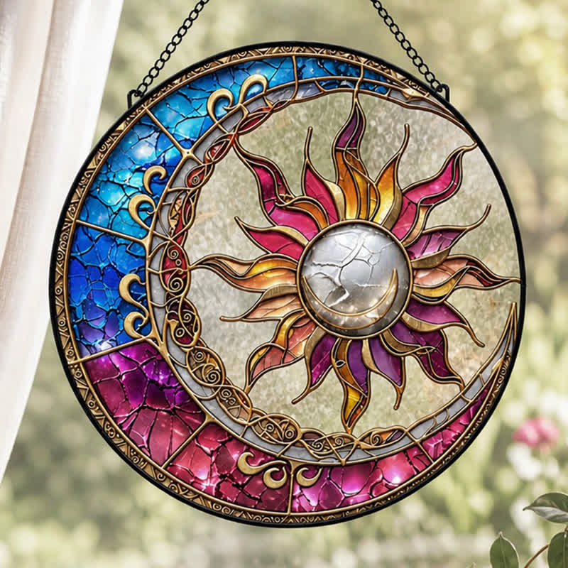 Olivenorma Sun Moon Celestial Duality Spiritual Stained Glass Sun Catcher - image 4