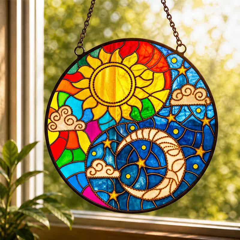 Olivenorma Sun Moon Cloud Star Celestial Balance Stained Glass Sun Catcher - 30cm - image 0