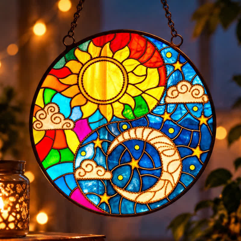 Olivenorma Sun Moon Cloud Star Celestial Balance Stained Glass Sun Catcher - image 3