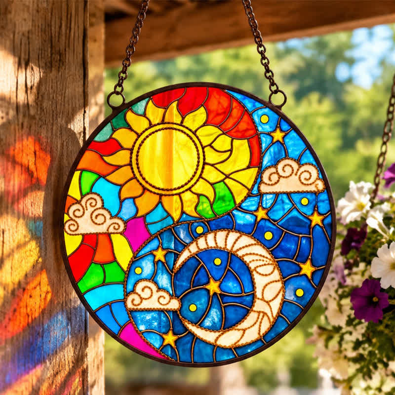 Olivenorma Sun Moon Cloud Star Celestial Balance Stained Glass Sun Catcher - image 2
