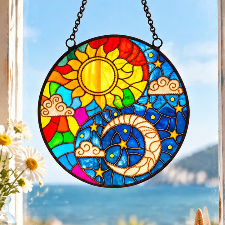 Olivenorma Sun Moon Cloud Star Celestial Balance Stained Glass Sun Catcher - image 1