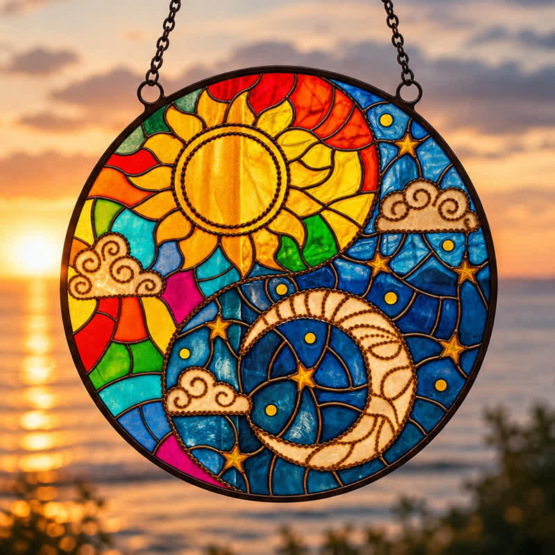 Olivenorma Sun Moon Cloud Star Celestial Balance Stained Glass Sun Catcher - image 5