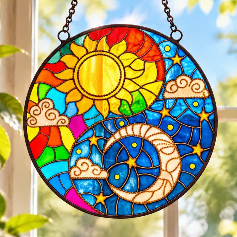 Olivenorma Sun Moon Cloud Star Celestial Balance Stained Glass Sun Catcher - image 4