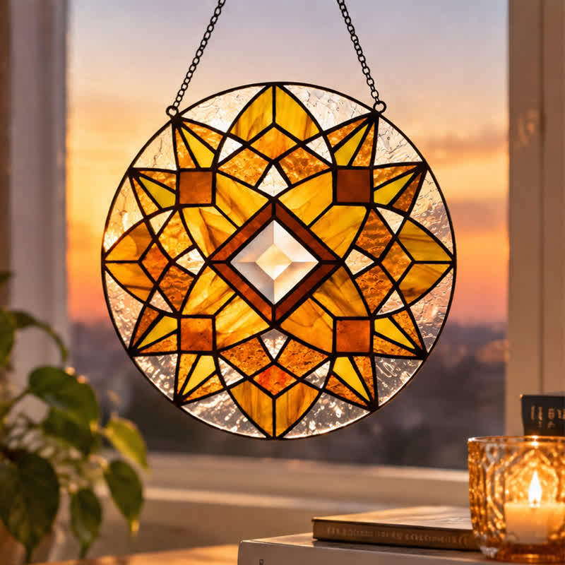 Olivenorma Eight-Pointed Star Sacred Geometry Mandala Stained Glass Sun Catcher - image 1