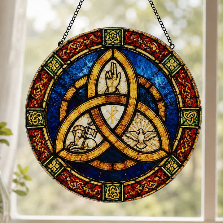 Olivenorma Trinity Triquetra Christian Sacred Symbol Stained Glass Sun Catcher - image 1