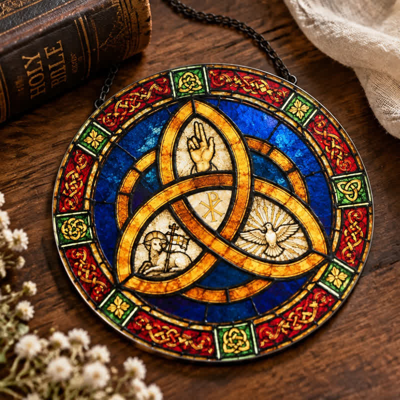 Olivenorma Trinity Triquetra Christian Sacred Symbol Stained Glass Sun Catcher - image 5