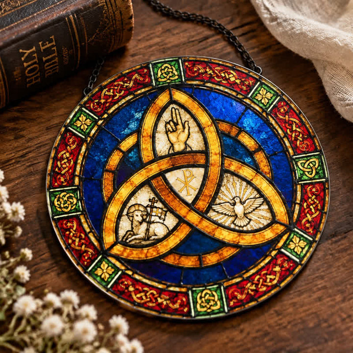 Olivenorma Trinity Triquetra Christian Sacred Symbol Stained Glass Sun Catcher - image 5