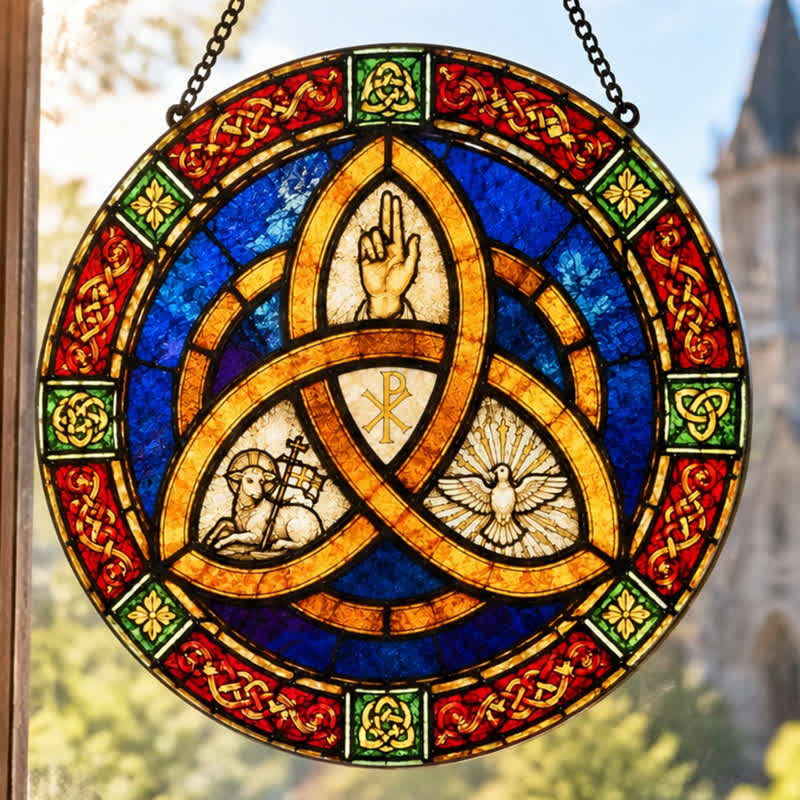 Olivenorma Trinity Triquetra Christian Sacred Symbol Stained Glass Sun Catcher - 30cm - image 0