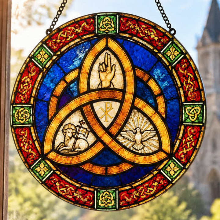 Olivenorma Trinity Triquetra Christian Sacred Symbol Stained Glass Sun Catcher - 30cm - image 0
