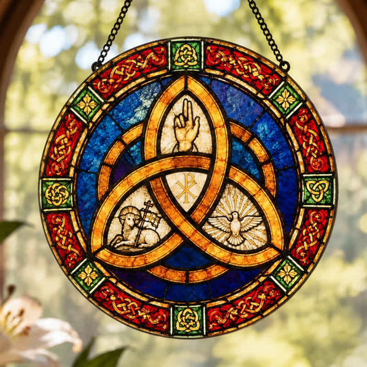 Olivenorma Trinity Triquetra Christian Sacred Symbol Stained Glass Sun Catcher - image 3