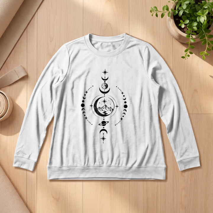 Olivenorma Soft Blend Mountain Moon Phase Star Celestial Print Women's Long Sleeve Shirt - White - 2XL - image 3