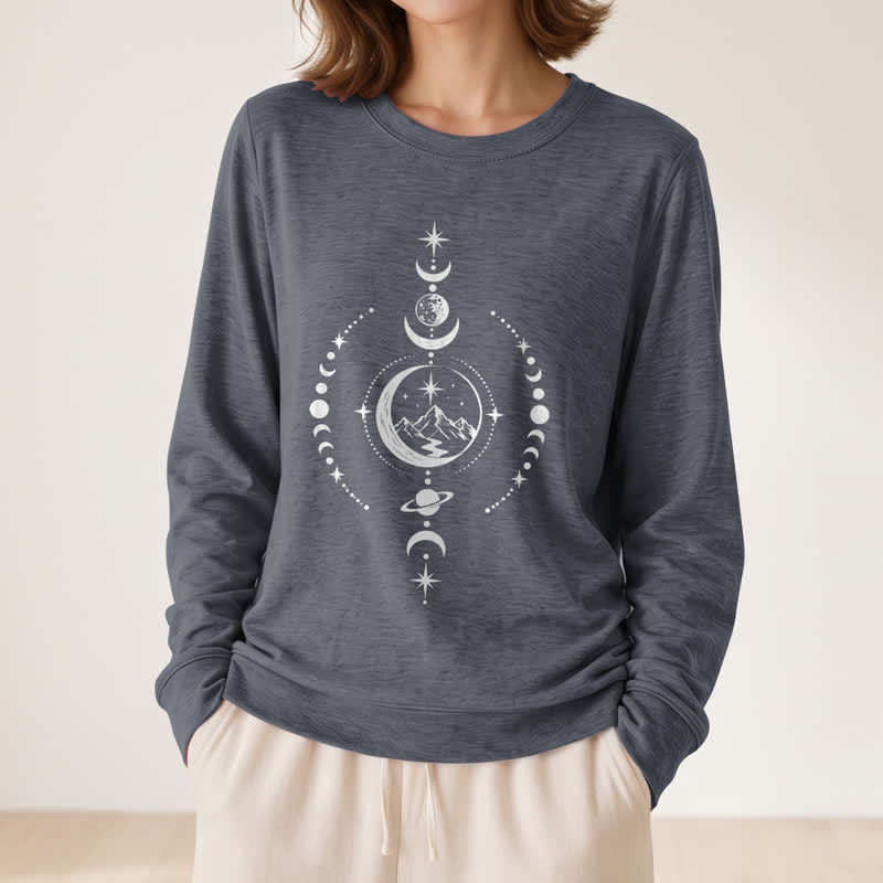 Olivenorma Soft Blend Mountain Moon Phase Star Celestial Print Women's Long Sleeve Shirt - image 17