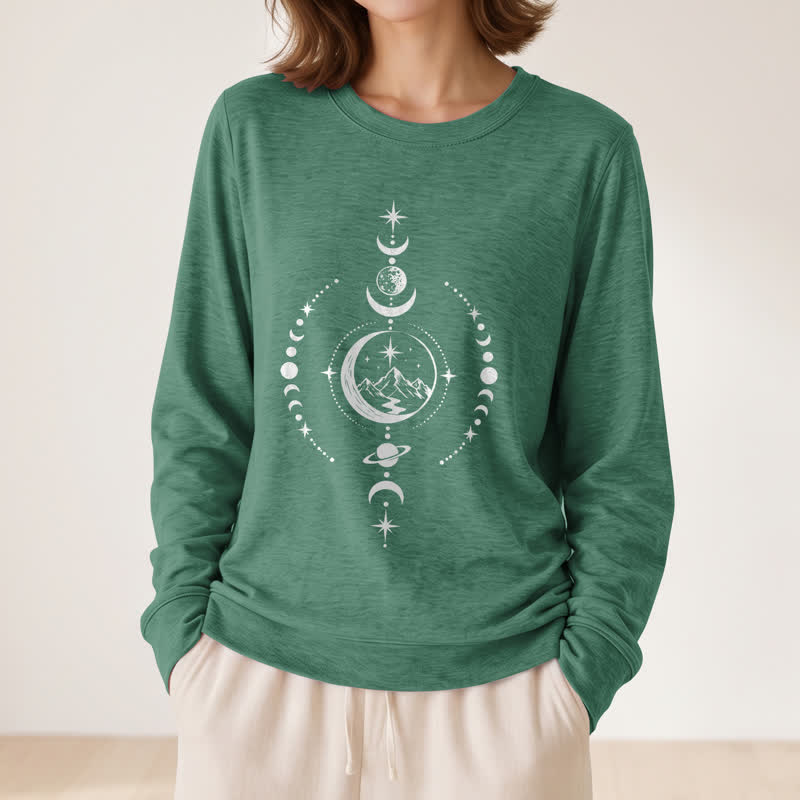 Olivenorma Soft Blend Mountain Moon Phase Star Celestial Print Women's Long Sleeve Shirt - image 2