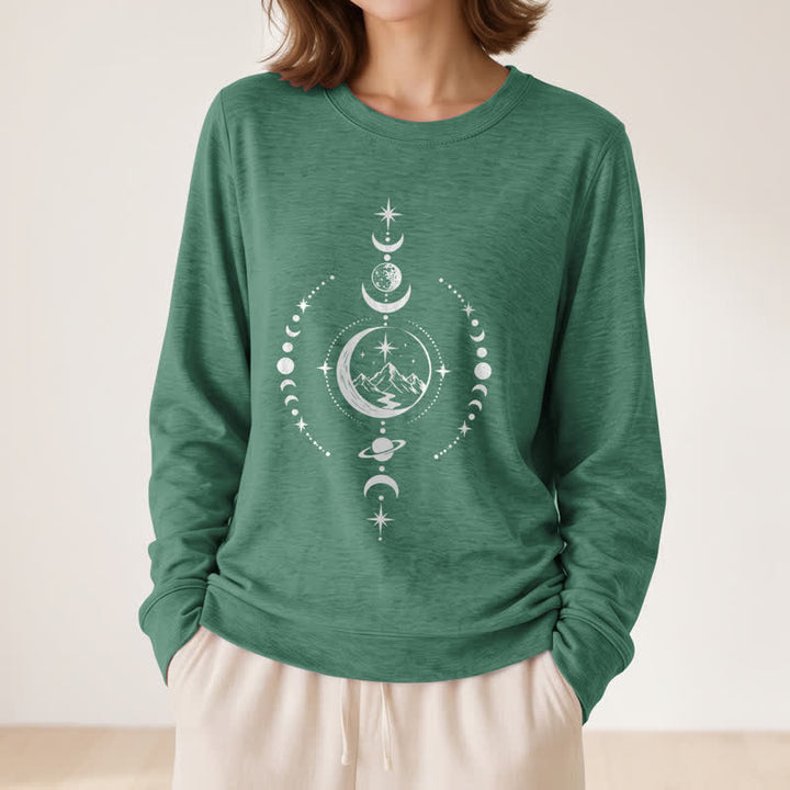 Olivenorma Soft Blend Mountain Moon Phase Star Celestial Print Women's Long Sleeve Shirt - image 2