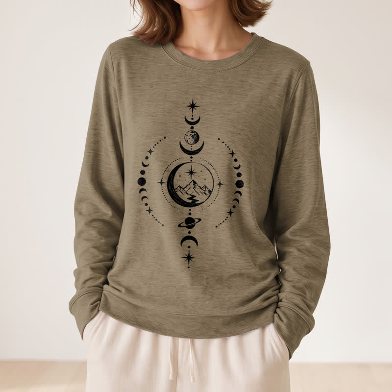 Olivenorma Soft Blend Mountain Moon Phase Star Celestial Print Women's Long Sleeve Shirt - image 26