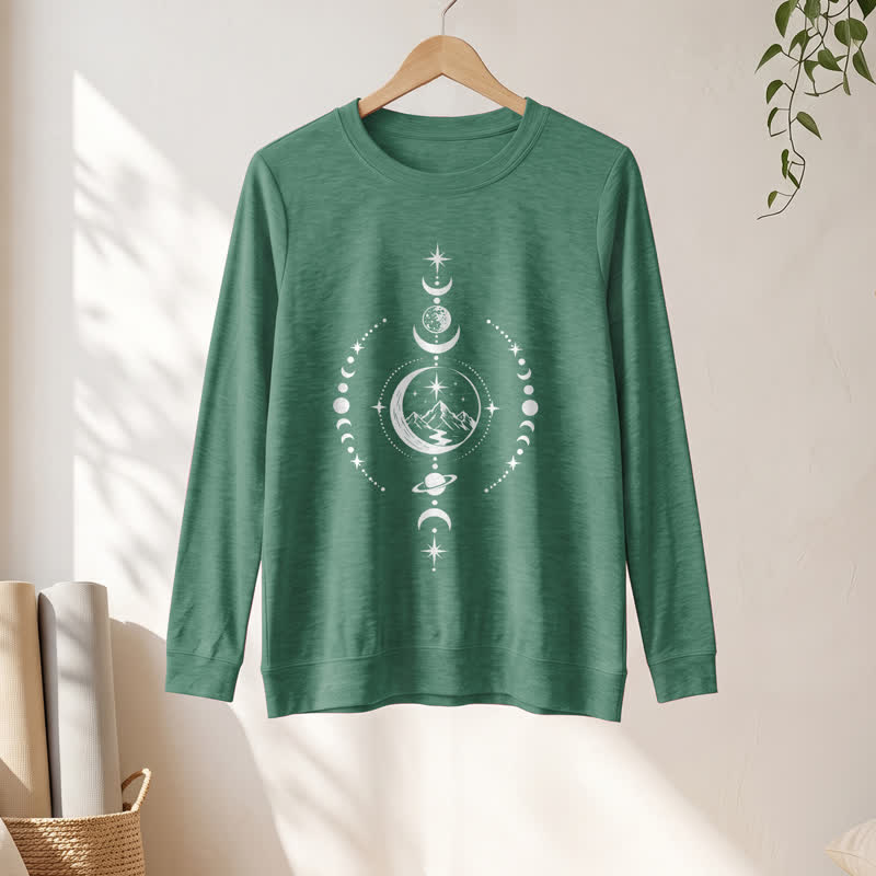 Olivenorma Soft Blend Mountain Moon Phase Star Celestial Print Women's Long Sleeve Shirt - image 1