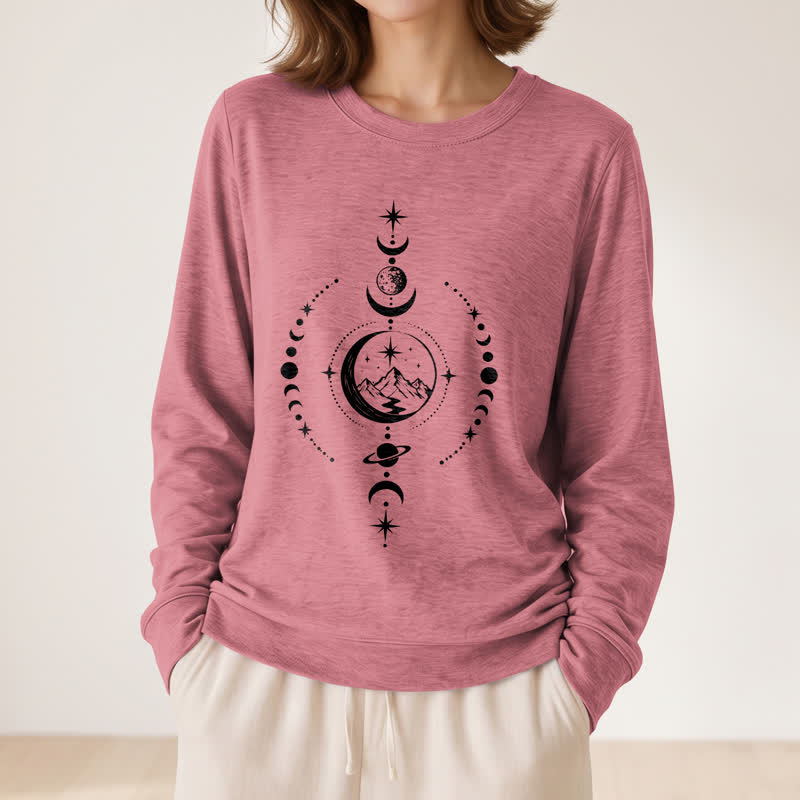 Olivenorma Soft Blend Mountain Moon Phase Star Celestial Print Women's Long Sleeve Shirt - image 11