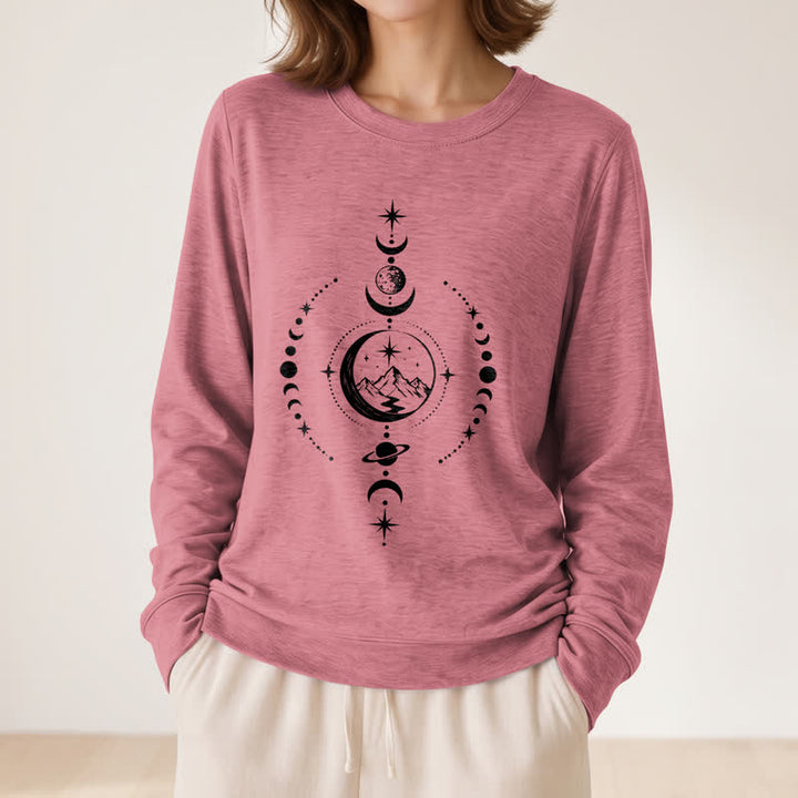 Olivenorma Soft Blend Mountain Moon Phase Star Celestial Print Women's Long Sleeve Shirt - image 11