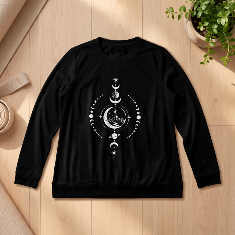 Olivenorma Soft Blend Mountain Moon Phase Star Celestial Print Women's Long Sleeve Shirt - Black - 2XL - image 6