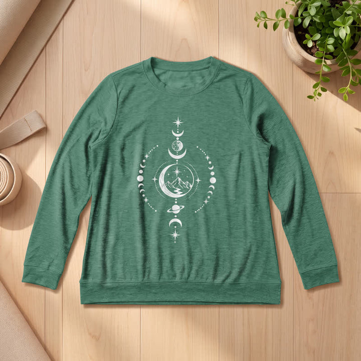 Olivenorma Soft Blend Mountain Moon Phase Star Celestial Print Women's Long Sleeve Shirt - Vintage Green - 2XL - image 0