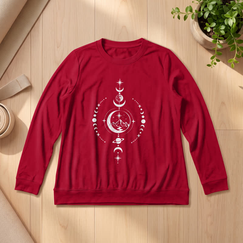 Olivenorma Soft Blend Mountain Moon Phase Star Celestial Print Women's Long Sleeve Shirt - Wine - 2XL - image 30